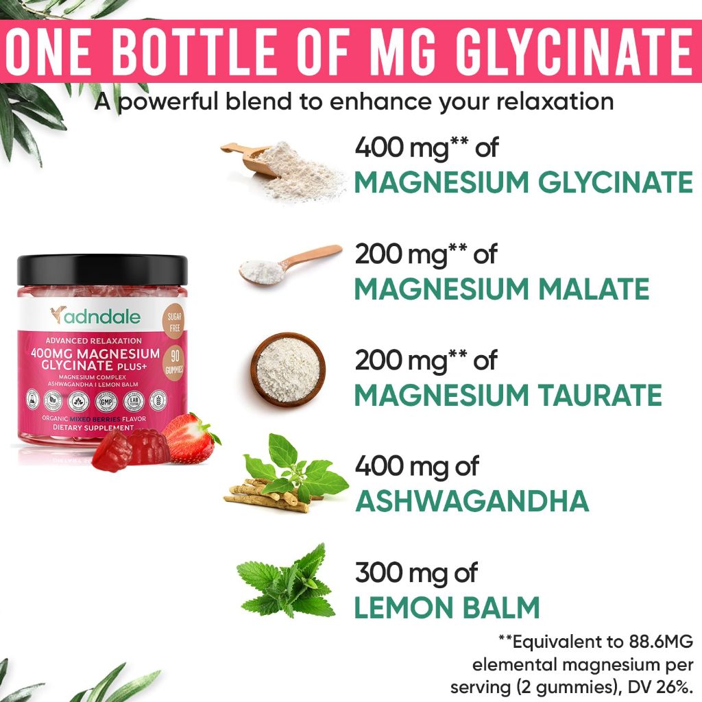 Adndale 400 mg Magnesium Glycinate + Gummies, 180 ct