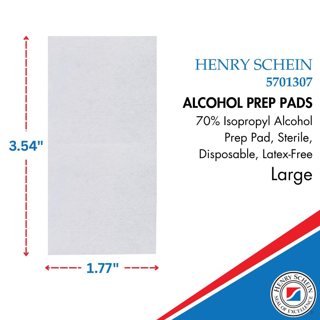 Henry Schein Large Alcohol Prep Pads, 70% Isopropyl Alcohol - 200ct.
