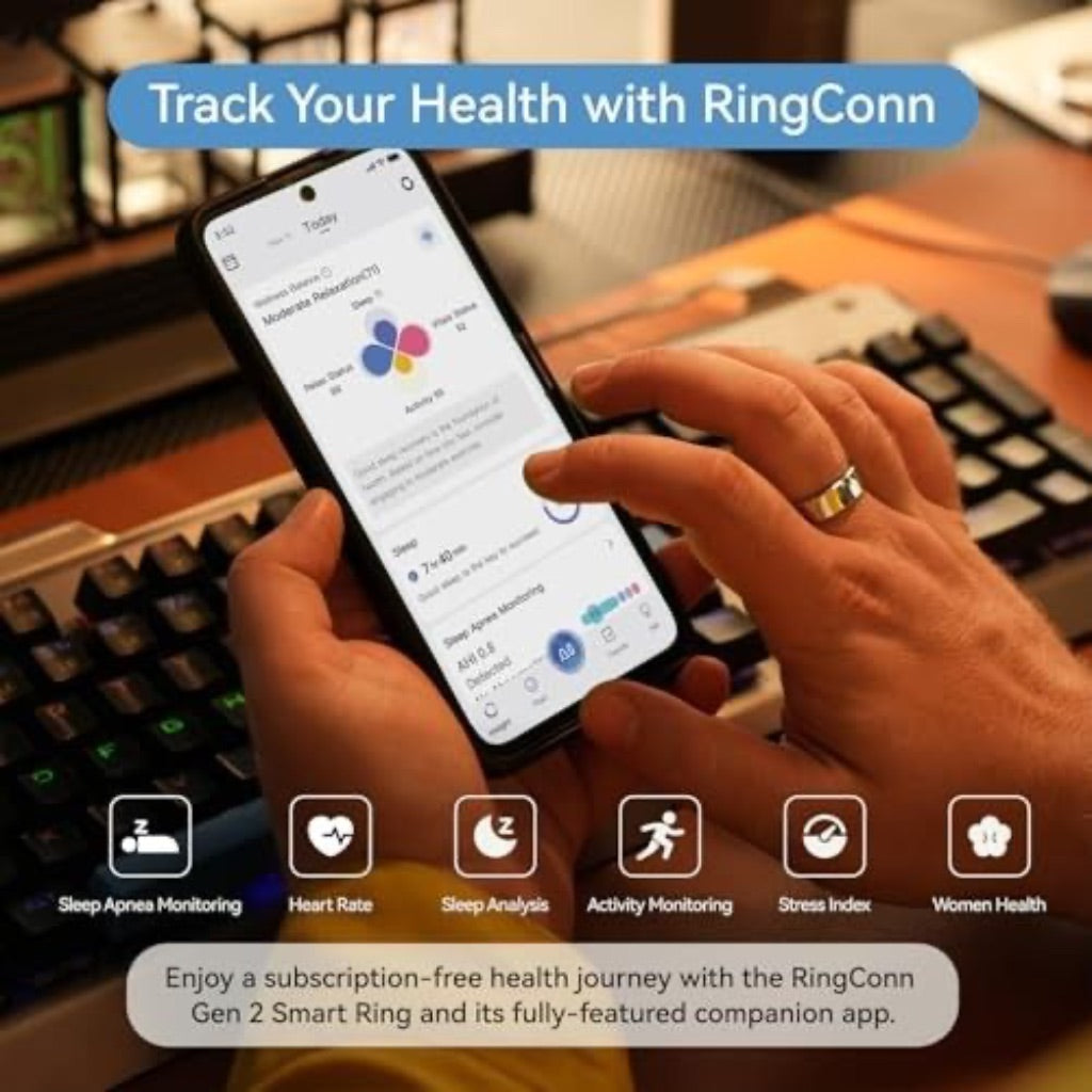 RingConn Gen 2 Smart Ring Health Tracker, Future Silver - Size 14