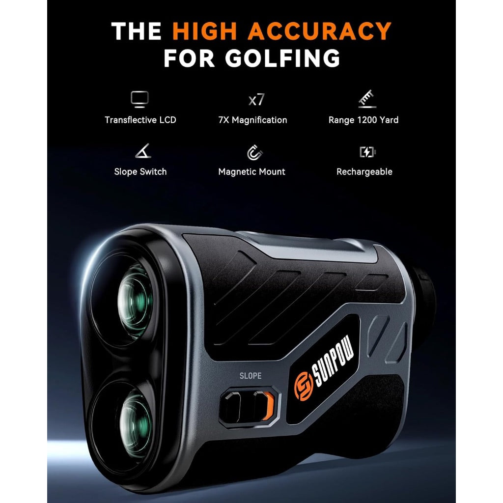 SUNPOW Golf Rangefinder with Slope, High Precision Laser Range Finder for Golfing/Hunting, 1200 Yards, 7X Magnification, Flag Pole Locking Vibration, Rechargeable Range Finders with Magnet Stripe