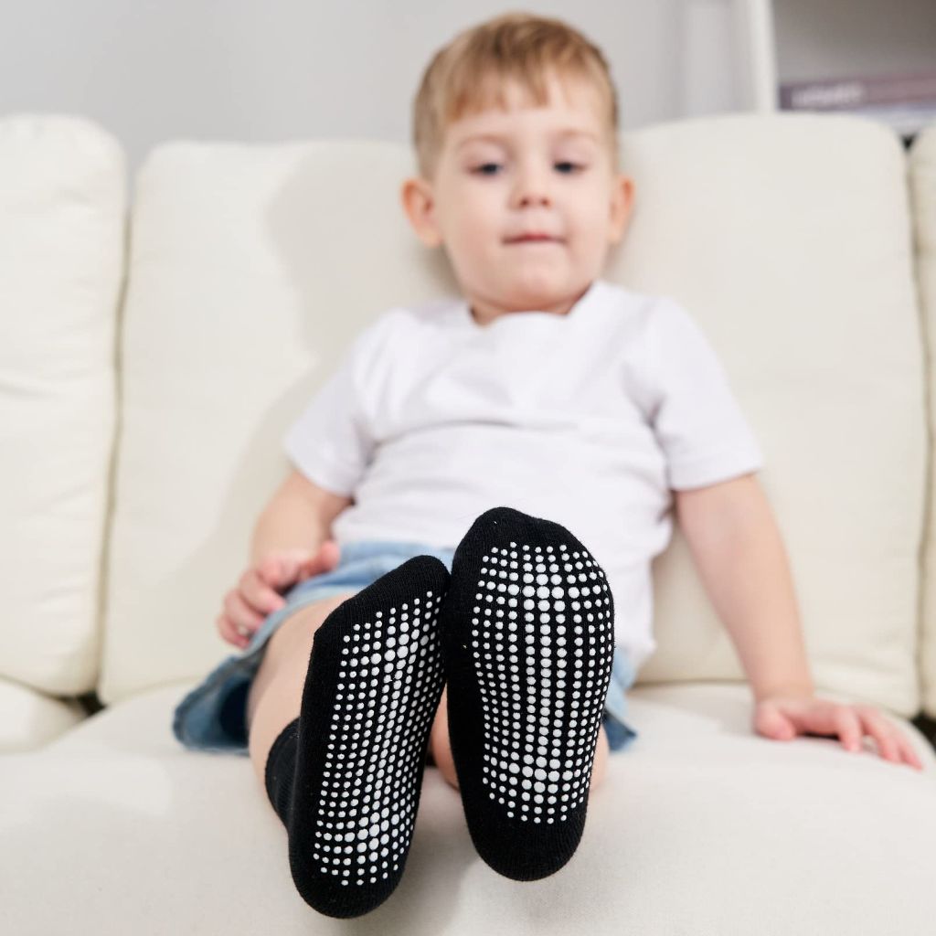 ZAPLES Baby Non Slip Grip Crew Socks Grayscale, 6-12 Months