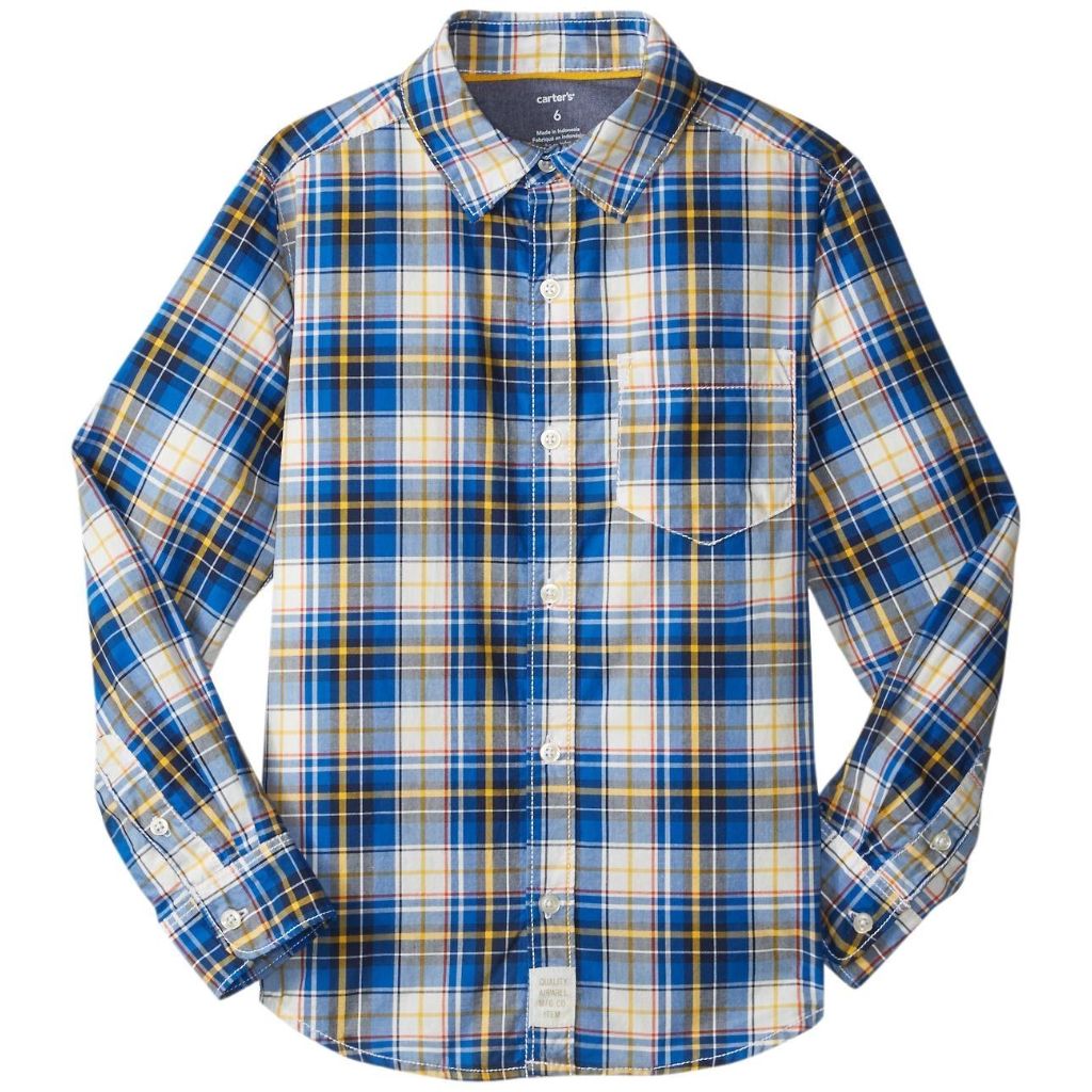 Carter's Boys Woven Buttonfront Long-Sleeve Shirt - Blue/Yellow Plaid, Size 4