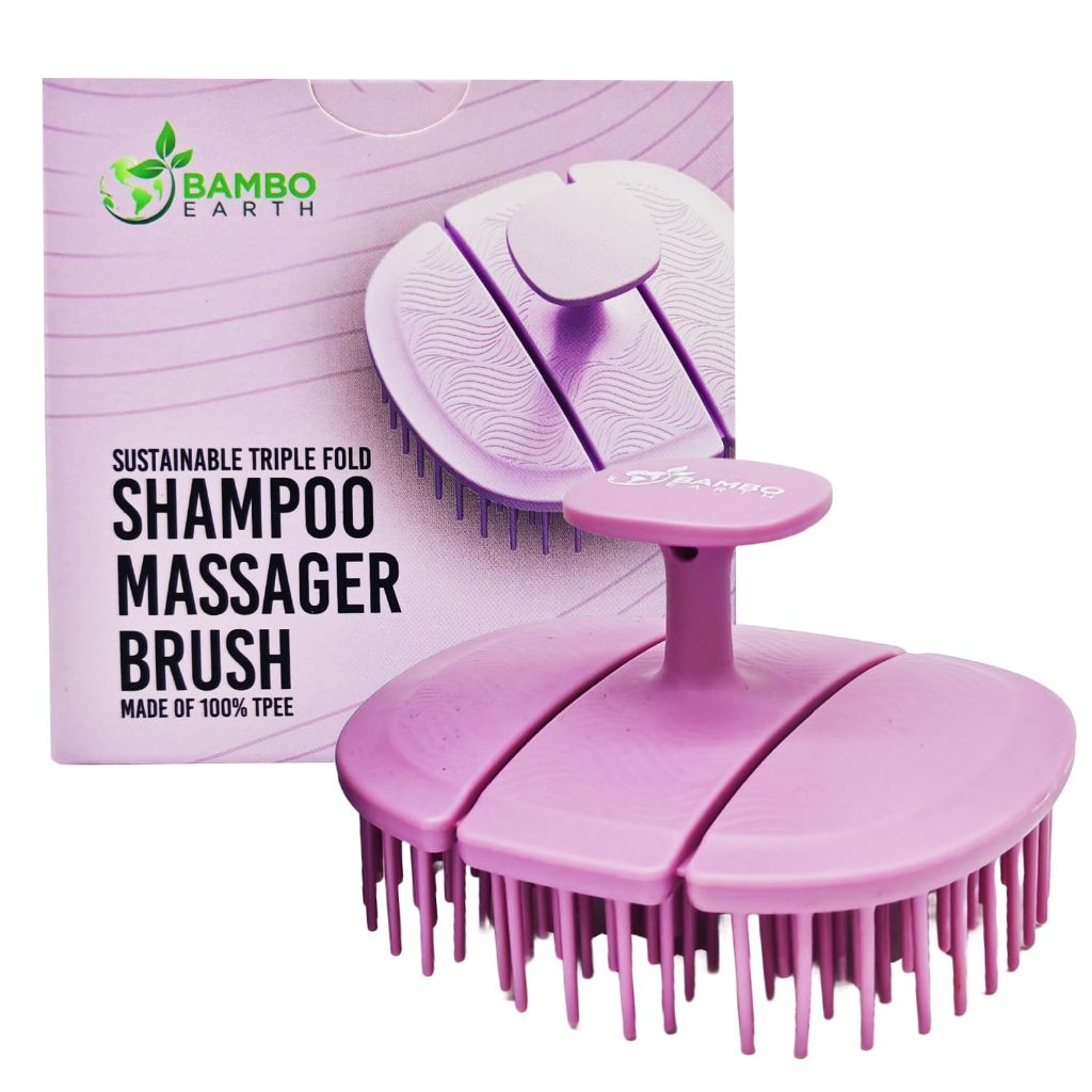 BAMBOEARTH Scalp Scrub Massager Shampoo Brush (Purple, Large)
