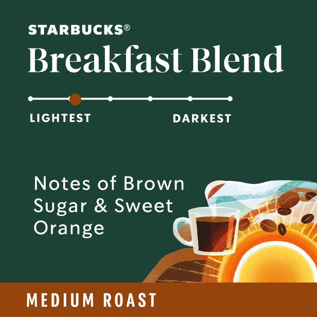 Starbucks K-Cup Coffee Pods, Medium Roast Hot or Iced Coffee, Breakfast Blend, 10 Keurig Pods