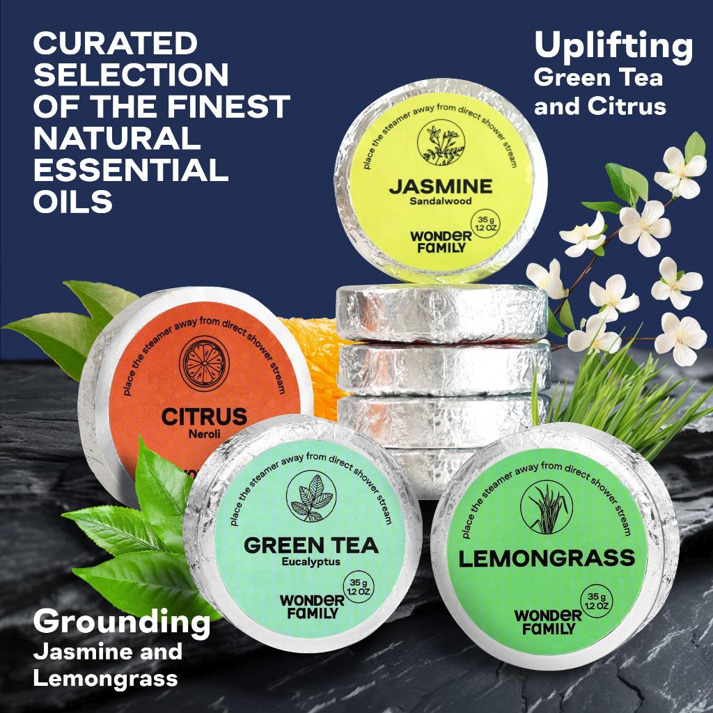 Aromatherapy Shower Steamers Gift Set for Women & Men – Green Tea, Jasmine, Lemongrass, Citrus