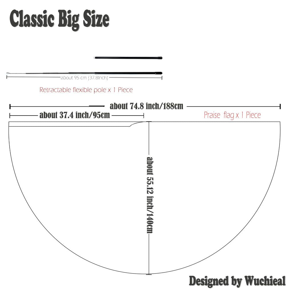 Wuchieal 74" x 55" Large soft semicircle Worship Flags, satin semicircle Banner Praise Flag with Scalable Rods 1 pairs (Dark pink)
