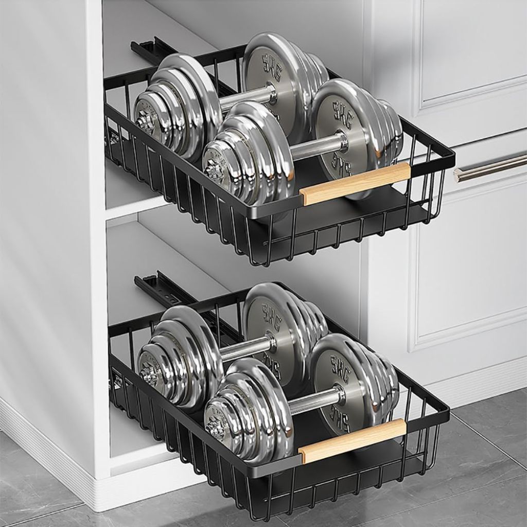 Curtainboro Pull Out Cabinet Organizer, Multifunctional Sliding Mesh Cabinet Basket, No Drill Pull Out Shelf Storage Drawer for Kitchen Bathroom Home Pantry