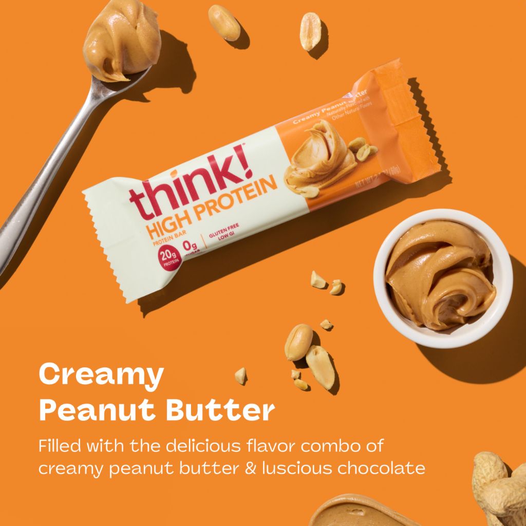 Think! Protein Bars, Creamy Peanut Butter - 12ct (2.1oz per Bar)