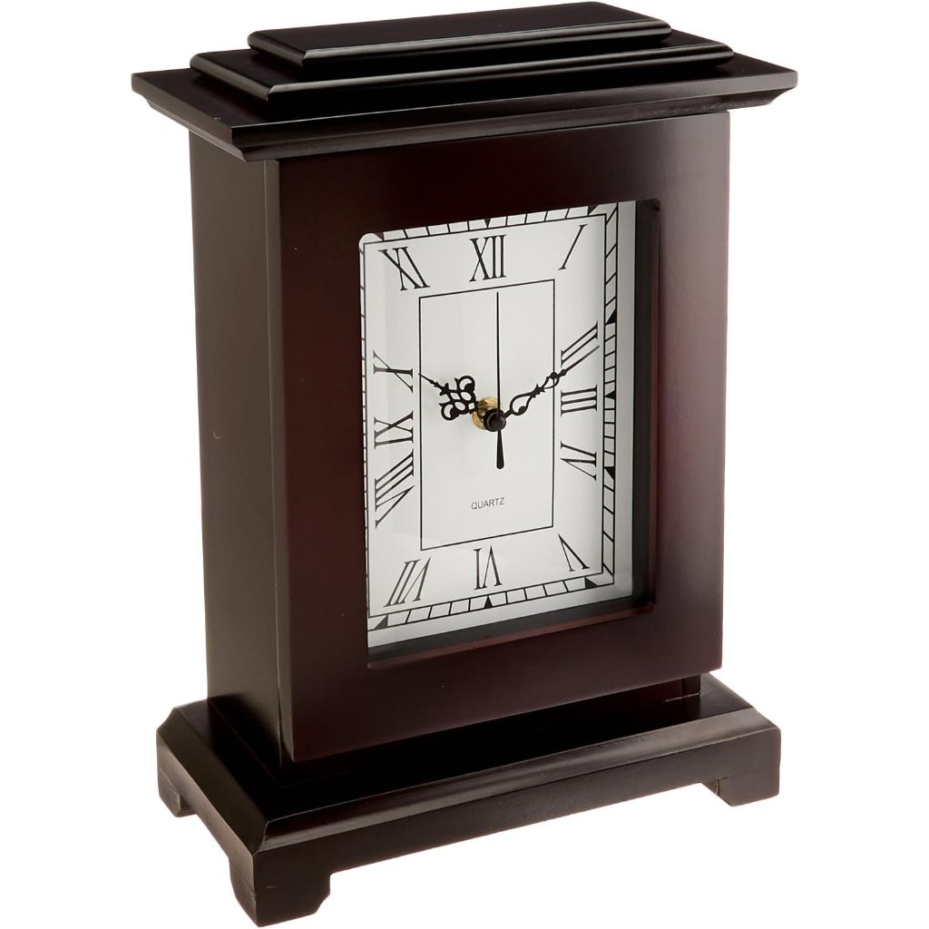 Mantle Clock - Magnetically Latched Key Lock, Hidden Compartment, Diversion Safe (JB6874) - Brown Walnut Finish