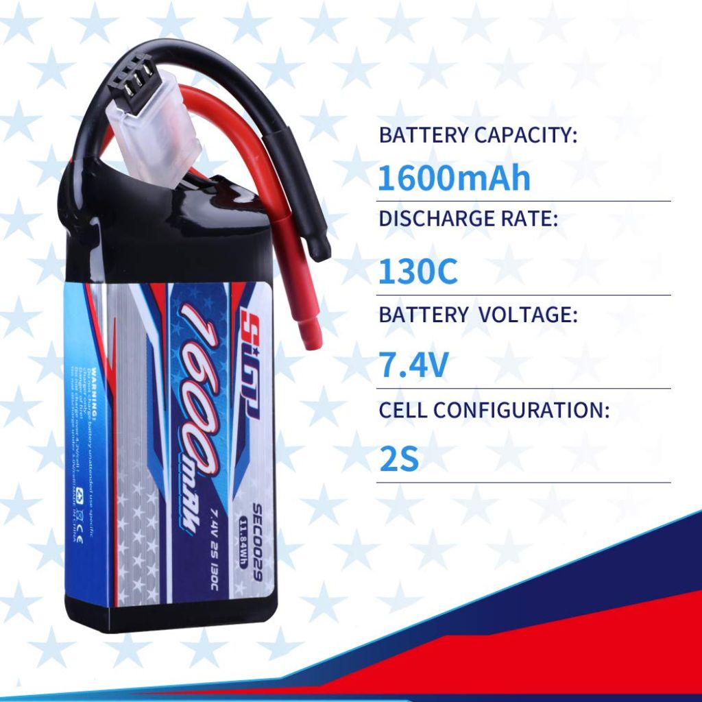 SIGP 2S Lipo Battery 1600mAh 7.4V 130C Soft Pack with XT60 Plug