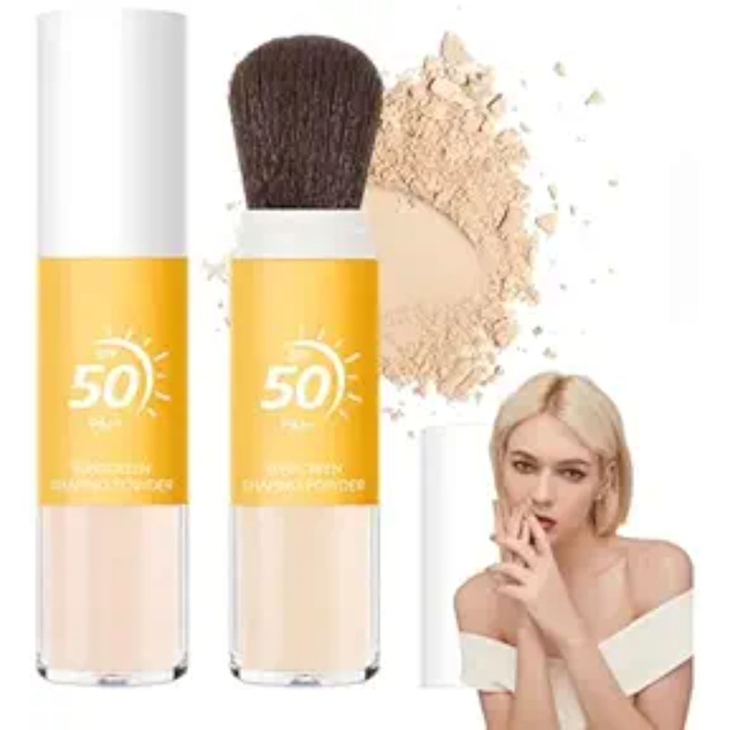Sunscreen Setting Powder,Brush Setting Makeup SPF 50 PA++ for All Skin,Moisturizing & Lightweight Loose Face Powder with Sunscreen Brush,Soft Matte Finish Long Lasting Oil Control Make up