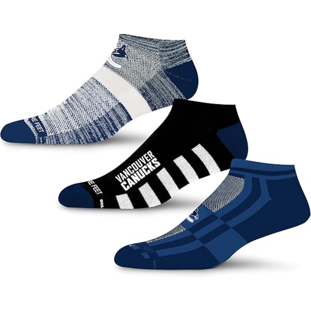 For Bare Feet NHL VANCOUVER CANUCKS Stripe Stack 3 Pack Ankle Sock Team Colors Large