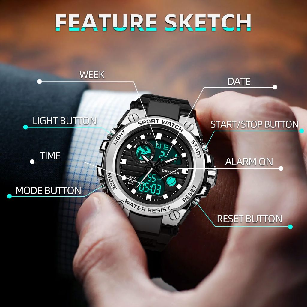 Dayllon Men's Watch Military Sports Watches - Black/Silver