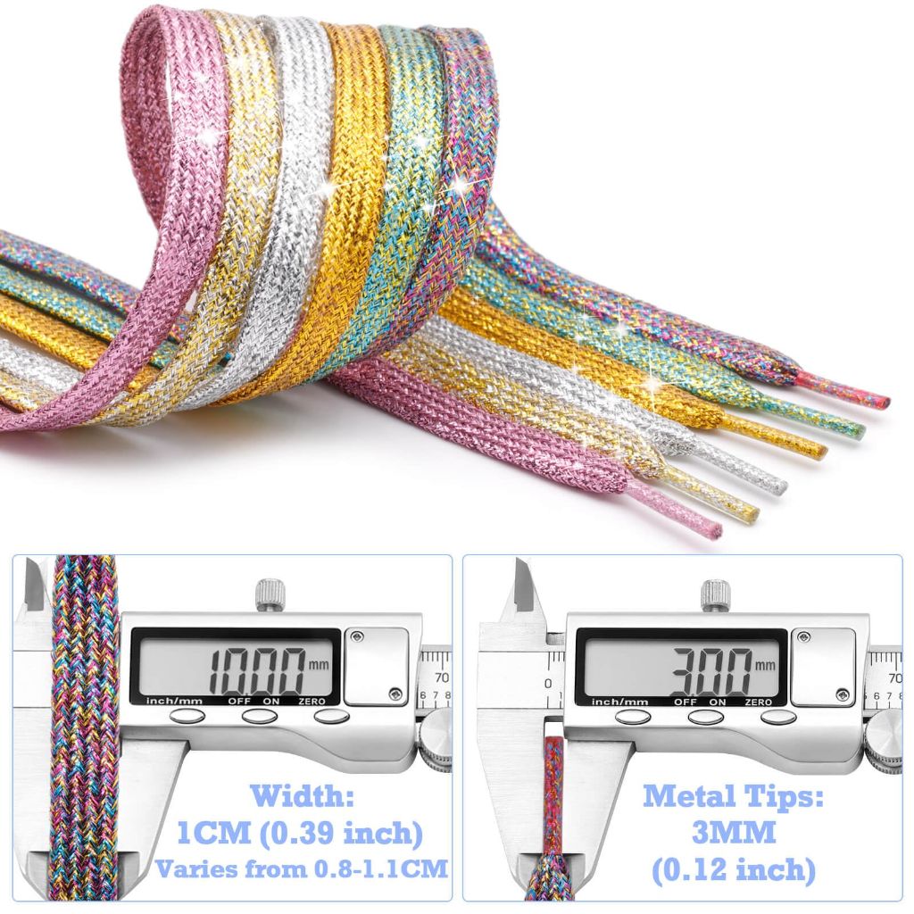 WEGOODZF Flat Glitter Shoe Laces: Metallic White Sparkle Shoelaces for Sneakers 47 inch -2Pair