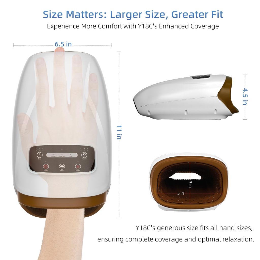 Ezencon Hand Massager with 2 Heat Settings, 3 Compression Modes & 3 Timer Options