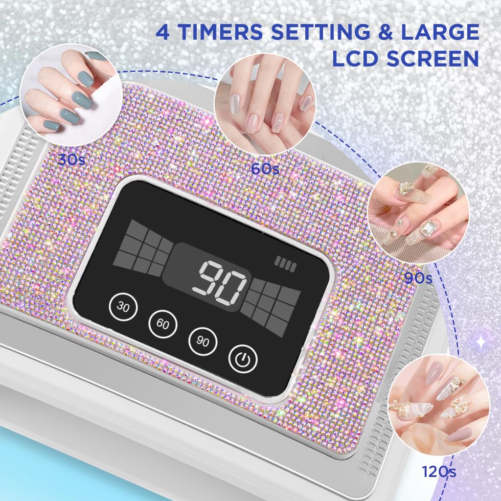 Aedavey Cordless Nail Lamp, 120W Rechargeable UV Nail Lamp for Gel Nails, Rhinestones Diamond