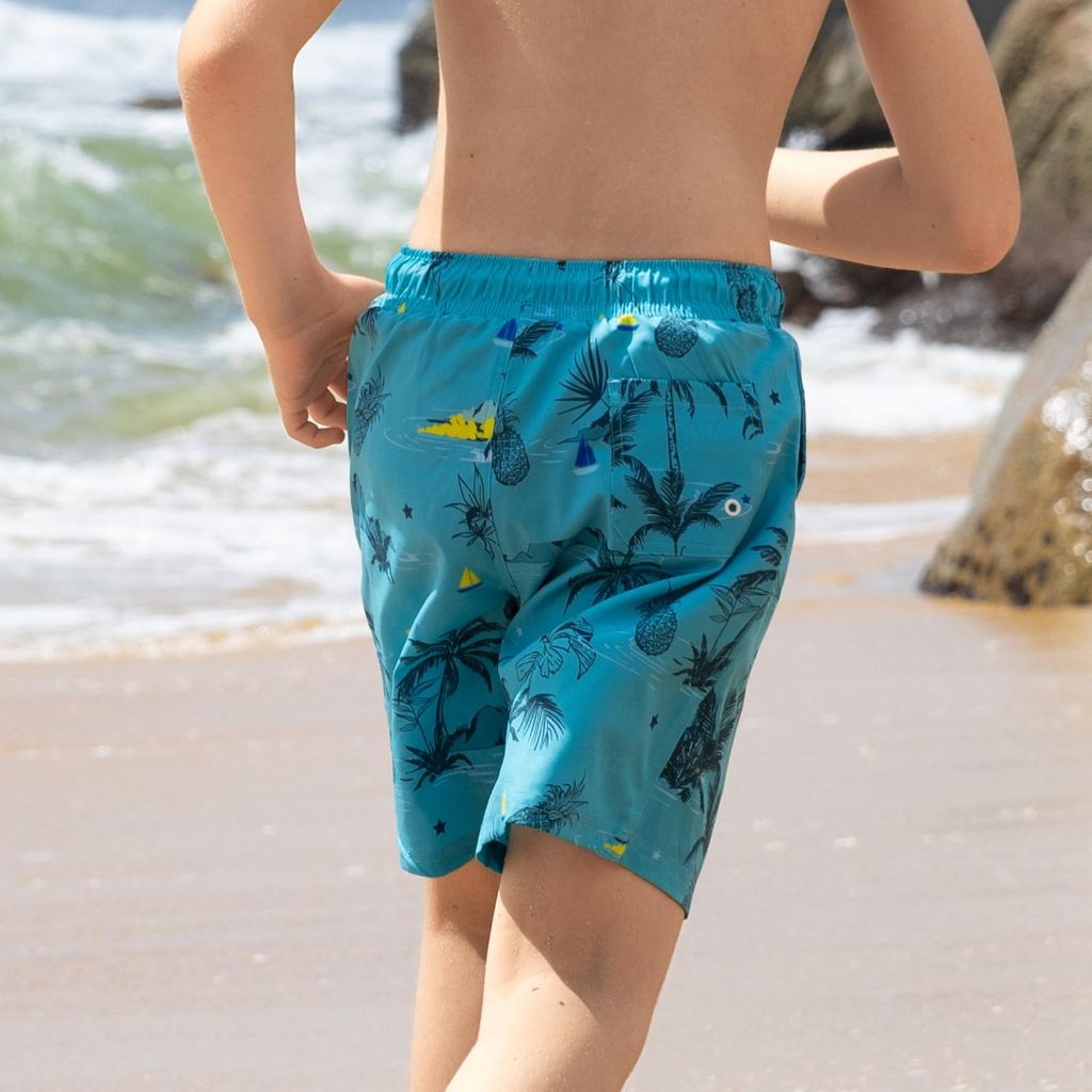 Angel season Boys Swim Trunks with Compression Liner Boxer Brief, Palm Grass Green Size 7-8 Years