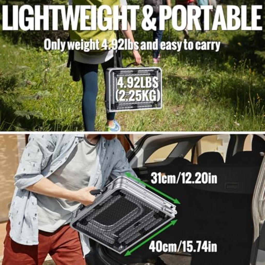 GARLLEN 3 Adjustable Height Folding Camping Table with Heat-Resistant Mesh Tabletop, 22.8" L x 15.7" W