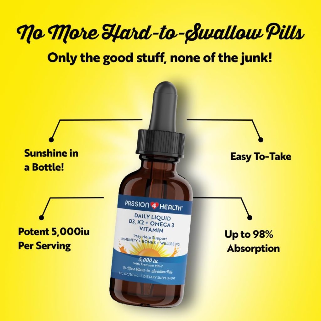 Passion 4 Health Organic Liquid Vitamin D3 K2 (Mk-7) + Omega 3 Supplement