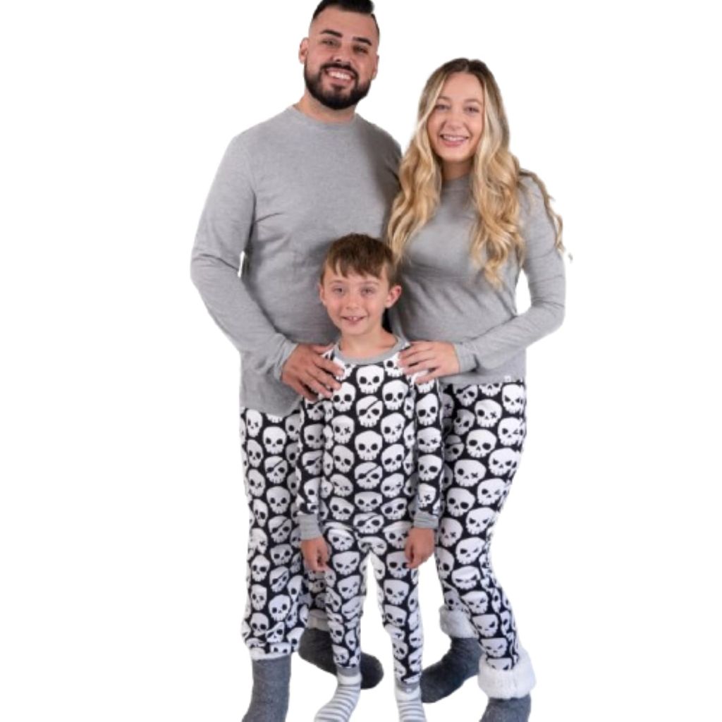 HonestBaby Family Matching Holiday Pajamas Organic Cotton for Family, Pets, Halloween Happy Skulls, X-Small