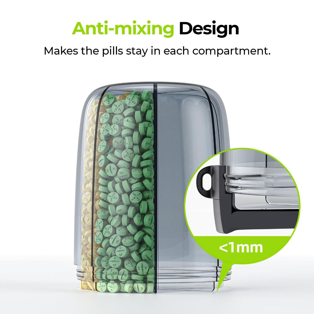 AUVON Large Pill Organizer, Pill Dispenser for Holding 6 Various Vitamins, Includes 20 Pcs Stick-on Labels