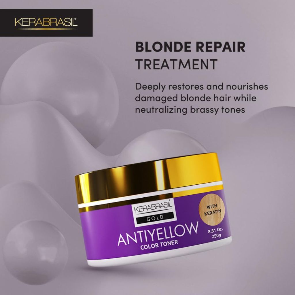 Kerabrasil Antiyellow – Neutralizes Brassy Tones, Enhances Cool Blonde, Deep Hydration for Color-Treated & Natural Hair – 8.81oz