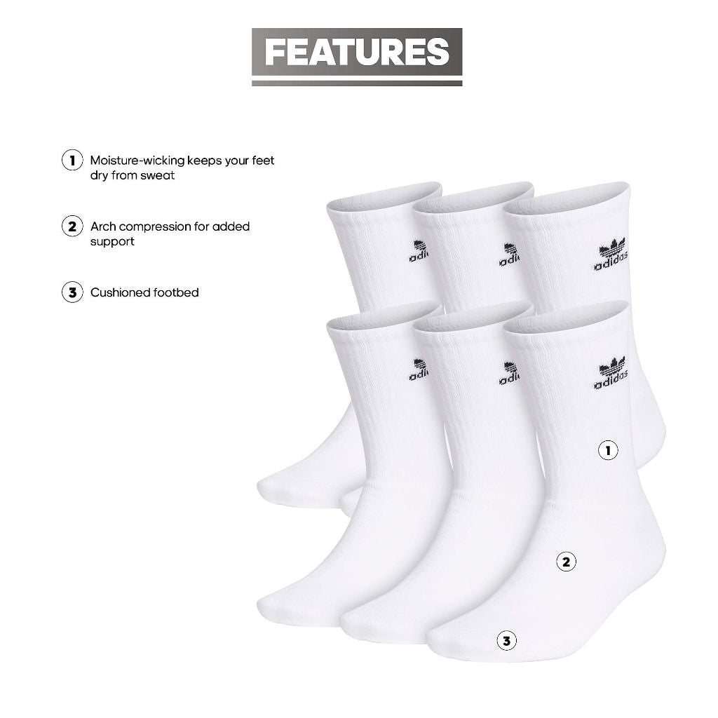 Adidas Originals - Trefoil - Adult Crew Socks (6-Pairs), White