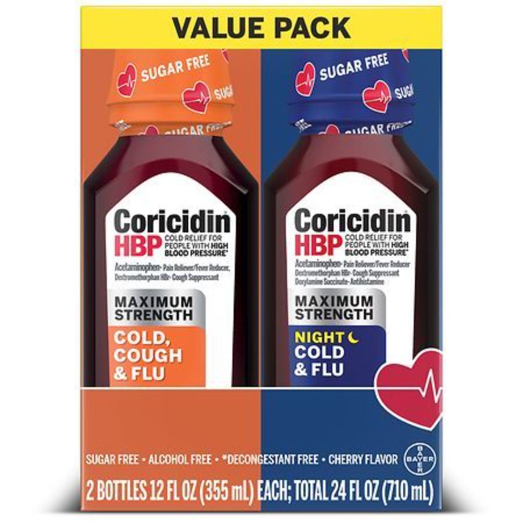 Coricidin HBP Cold & Flu Day & Night Sugar Free Liquid Cherry - 12.0 fl oz x 2 pack
