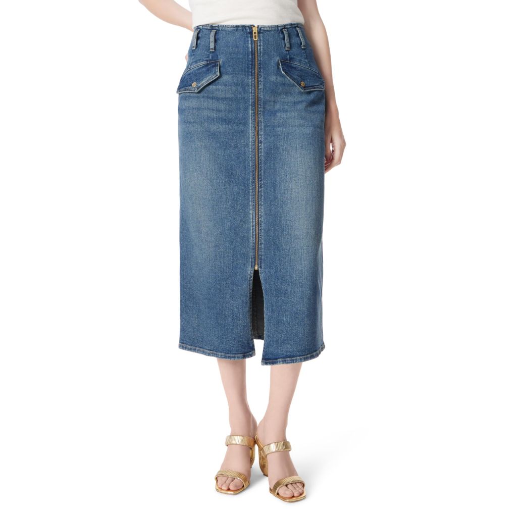 SZ 6, DO by Dee Ocleppo Women's Millie Zipper Front Denim Skirt with Center Slit Standard