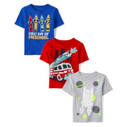 The Children's Place,Baby Boys,and Toddler School Days Short Sleeve Graphic T-Shirts,Multipacks,Firetruck/Preschool/Spaceship 3-Pack,12 Months