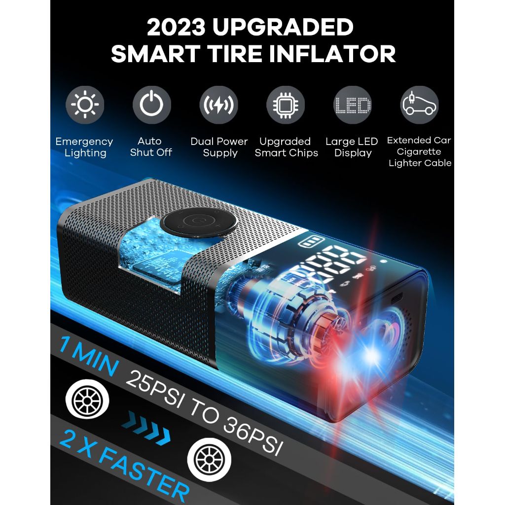 Tire Inflator Portable Air Compressor with Digital Pressure Gauge, 150PSI