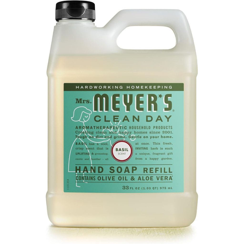 MRS. MEYER'S CLEAN DAY Hand Soap Refill, Made with Essential Oils, Biodegradable Formula, Basil, 33 fl. oz