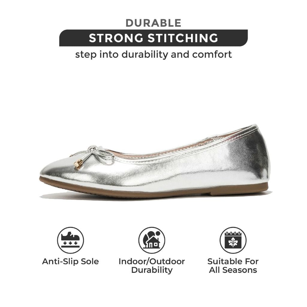 Project Cloud Memory Foam Ballet Flats Shoes (Ellison, Silver, 11)