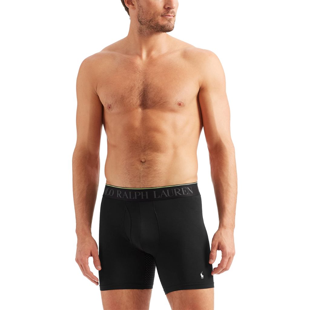 POLO RALPH LAUREN Men's 4D Flex Performance Air Boxer Briefs, Polo Black/White, Small