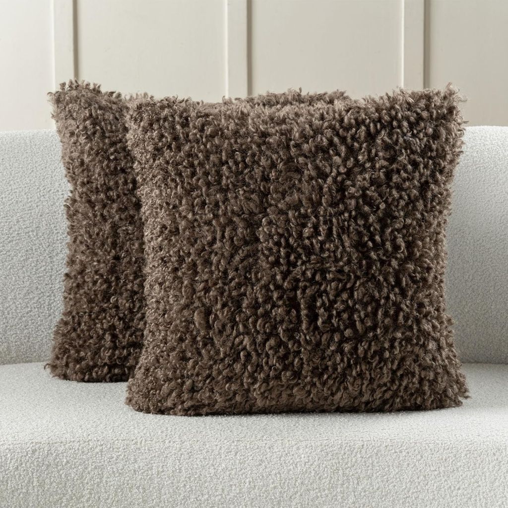 FUTEI Pack of 2 Decorative Throw Pillow Covers 26x26 Inch,Soft Fluffy Faux Wool Fur Boucle Textured Pillow Shams,Modern Home Decor for Couch Bed Living Room Office,Chocolate