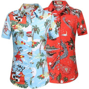 SSLR Womens Button Down Shirts, Santa Claus Short Sleeve Blouse Hawaiian Christmas Shirts for Women, 2XL
