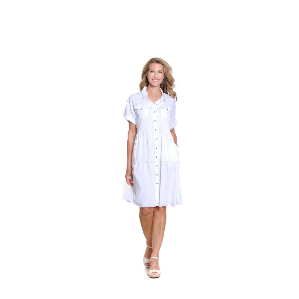 MULTIPLES Women's Cuffed Cap Sleeve Dolman 2-Pocket Tiered Shirtdress, White - size XL
