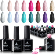 SUNUV Color Gel Nail Polish Kit with Base Top Coat - 18pk (7.5mL each)