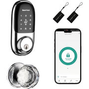 Smart Digital Front Door Lock Set with Code Door Knob with Keypad, Silver with Crystal Knob