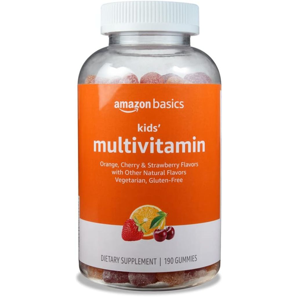 Amazon Basics Kids' Multivitamin Gummies, Orange, Cherry & Strawberry, 190 Count
