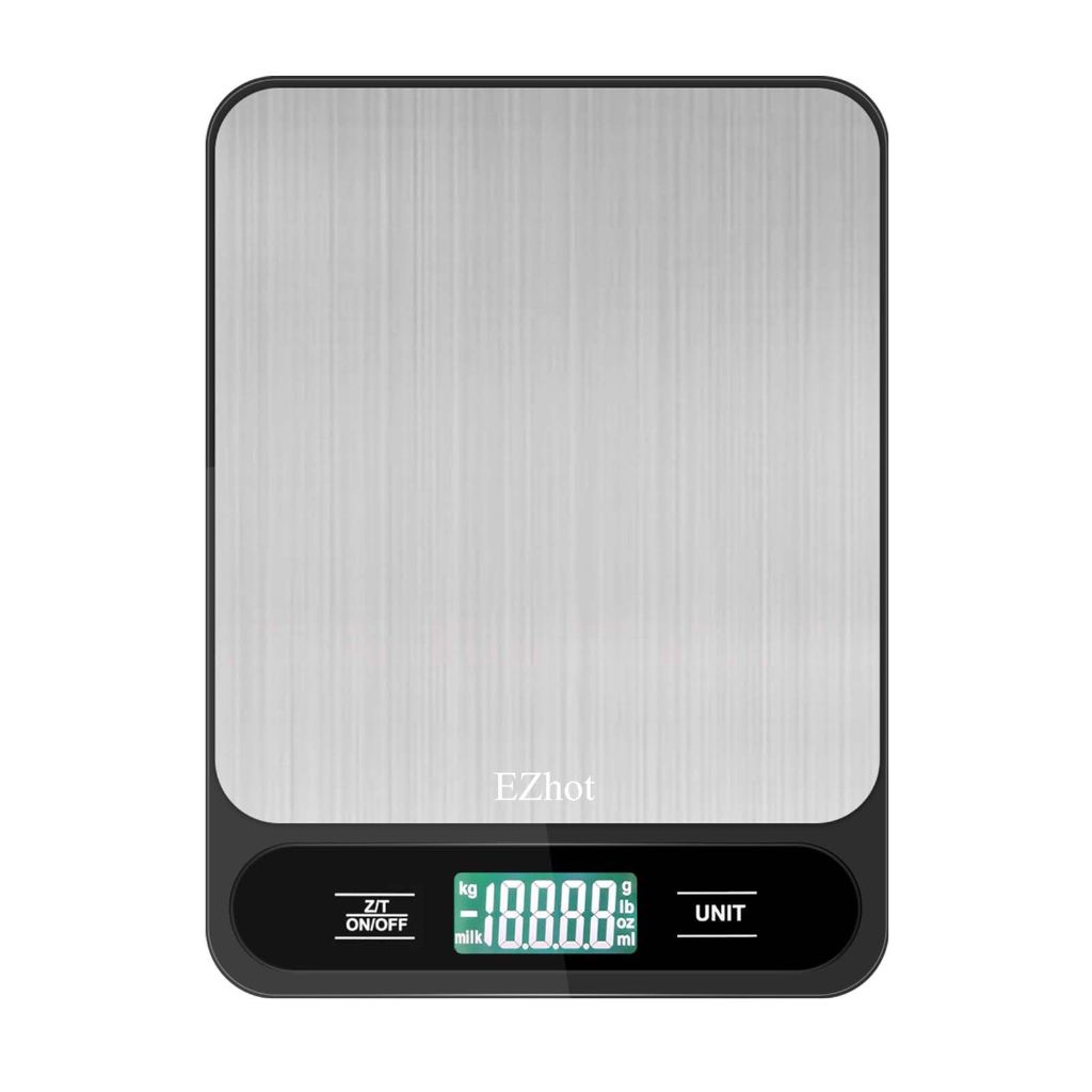 EZhot 11lb Digital Kitchen Scale, Battery Operated with Automatic Shut Off, Precise 1g/0.1oz Measurements - Black/Silver