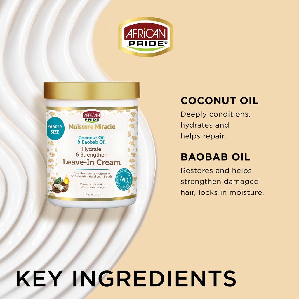 African Pride Moisture Miracle Coconut Oil & Baobab Oil Leave-In Hair Cream 18 oz (3 Pack)