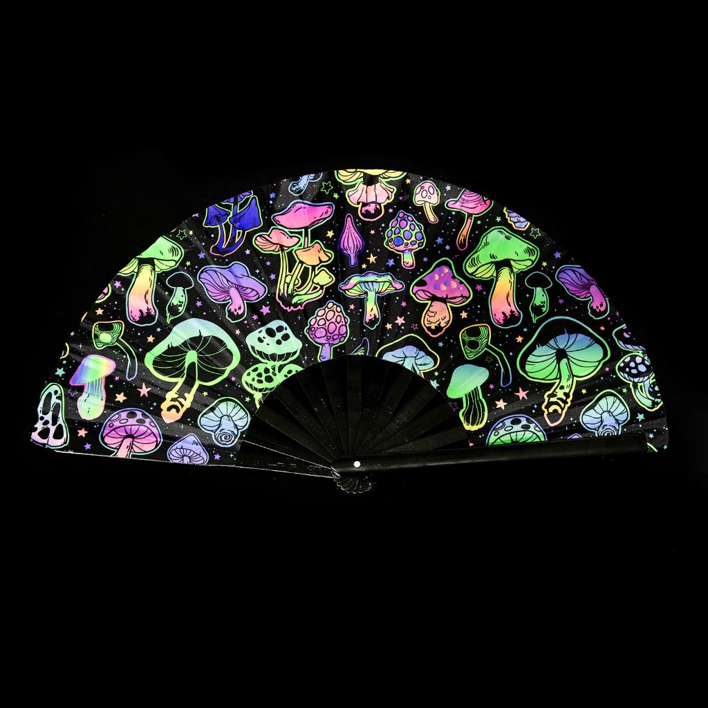 JYSILIYH Large Folding Hand Rave Fan, (Mushroom)