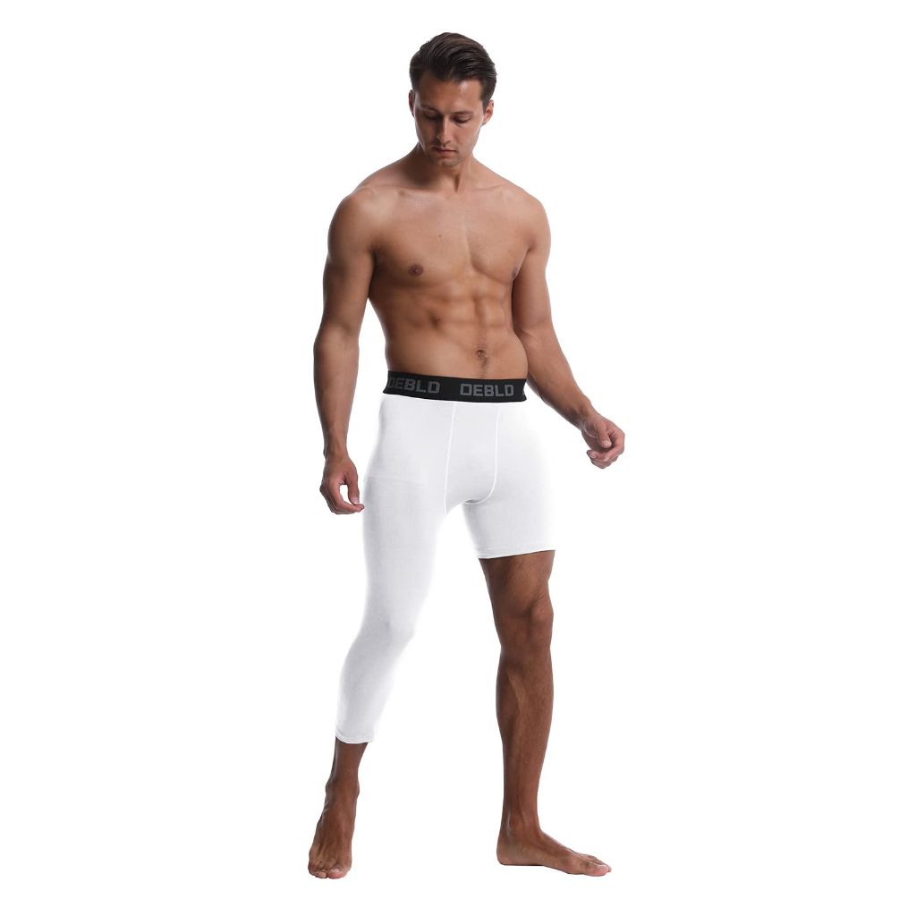OEBLD Men's Single Leg 3/4 Compression Tights, XS, White