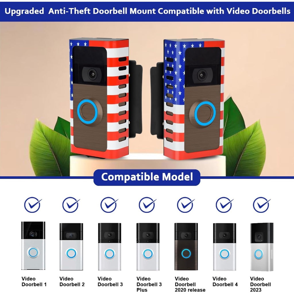 Anti-Theft Doorbell Mount No Drill Adhesive Kit Accessories with Adjustable Angle for Ring Battery Video Doorbell 2/3/4 - Stars & Stripes