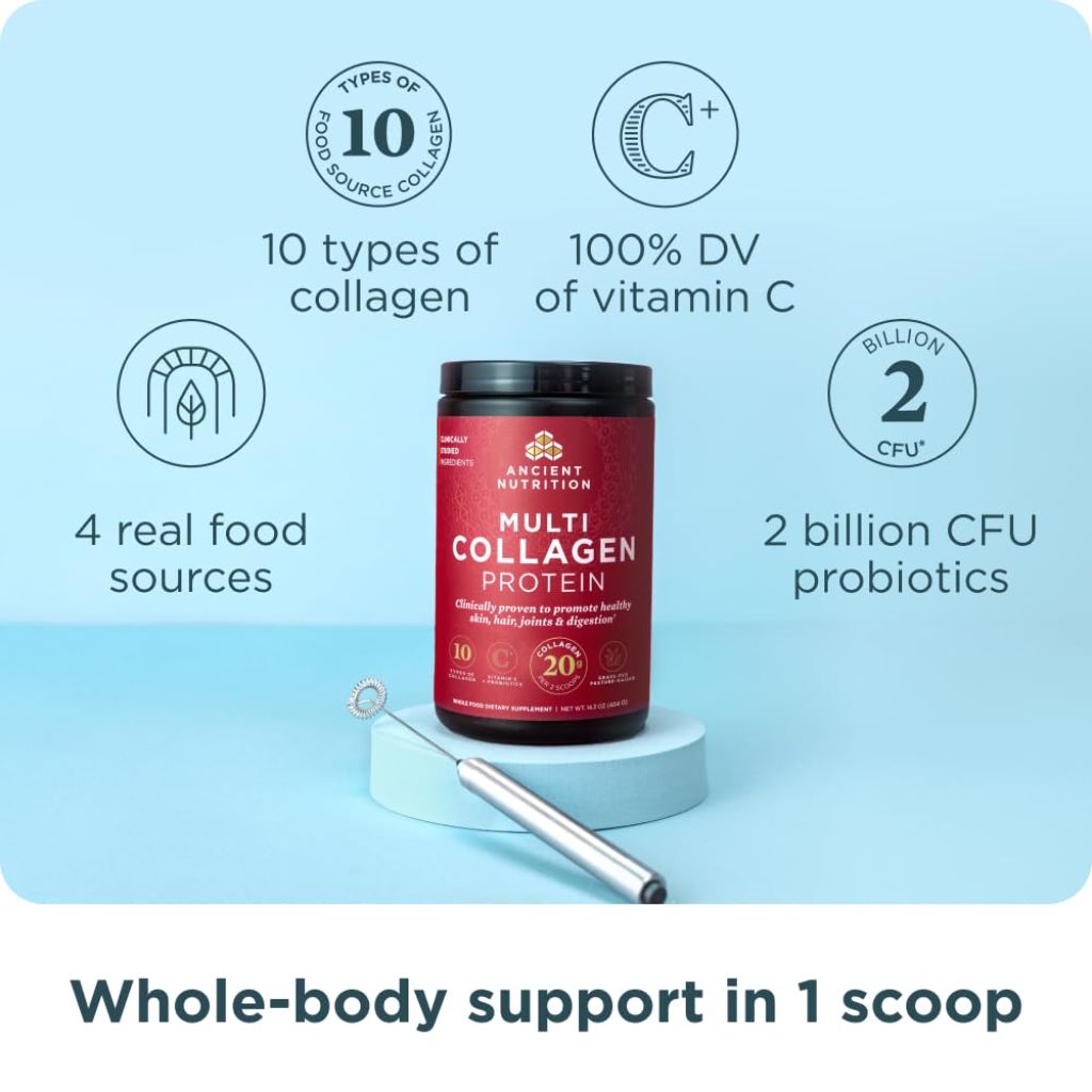Ancient Nutrition Collagen Powder Protein with Probiotics, Unflavored Multi Collagen Protein with Vitamin C, 45 Servings, 16oz