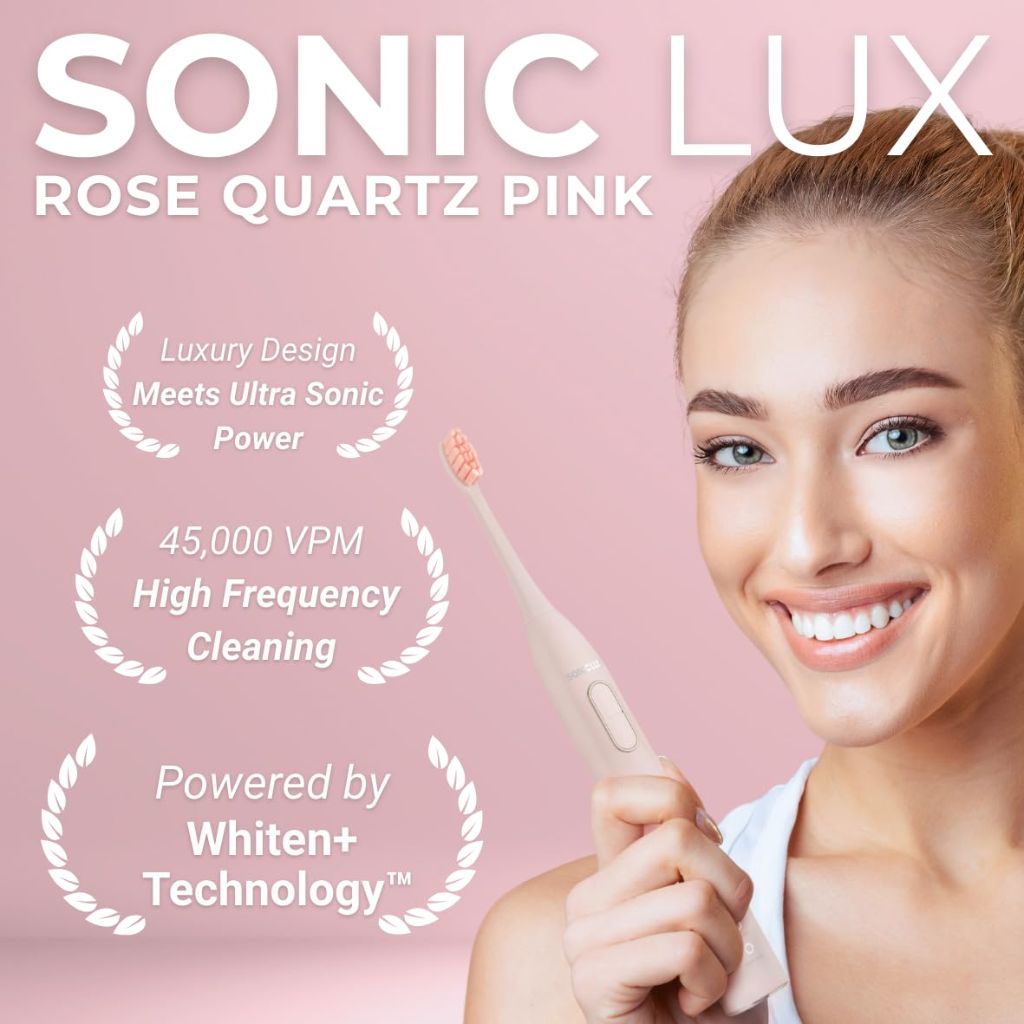 SMILE NOVA Sonic Lux Electric Toothbrush w/Whitening Toothpaste & 6 Brush Heads - Rose Quartz