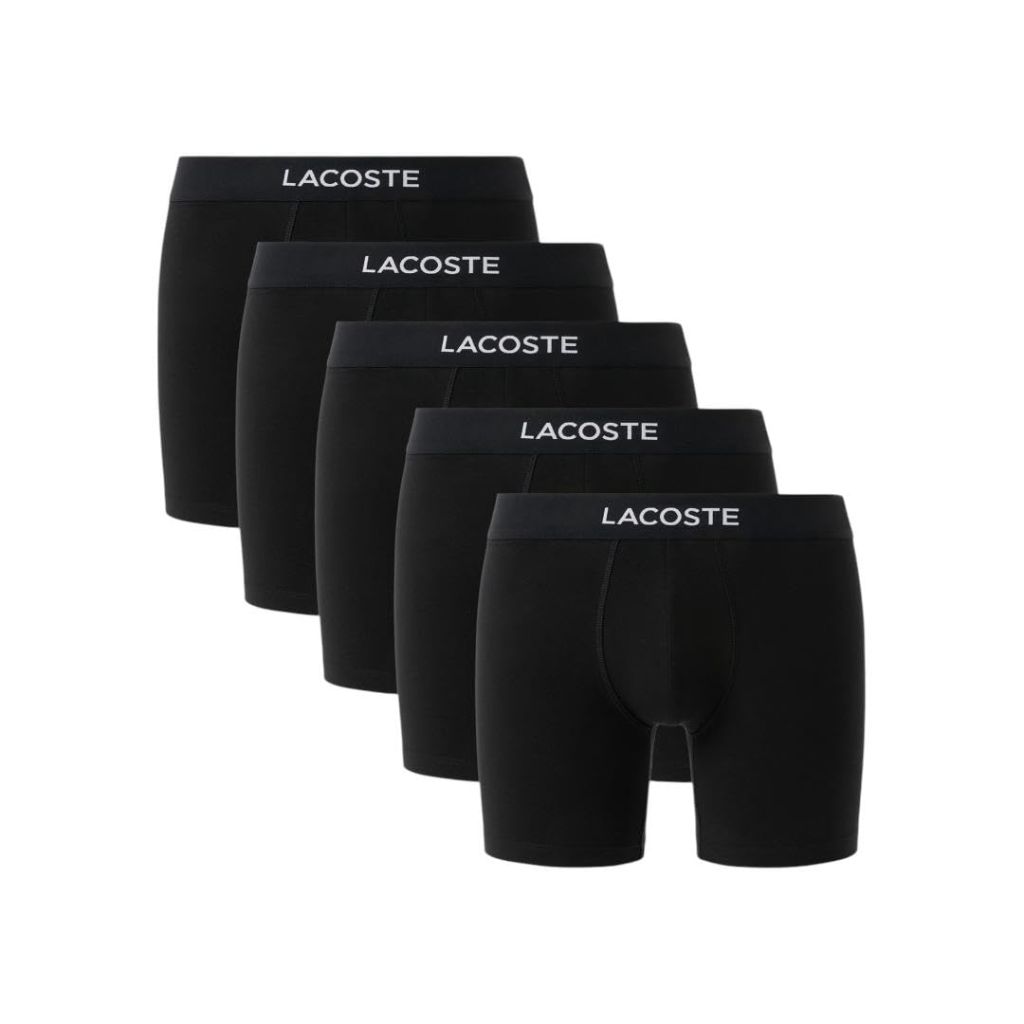 Lacoste Mens Cotton Stretch Essentials Boxer Briefs, 5-pack, Black With Black Waistbands, X-Small