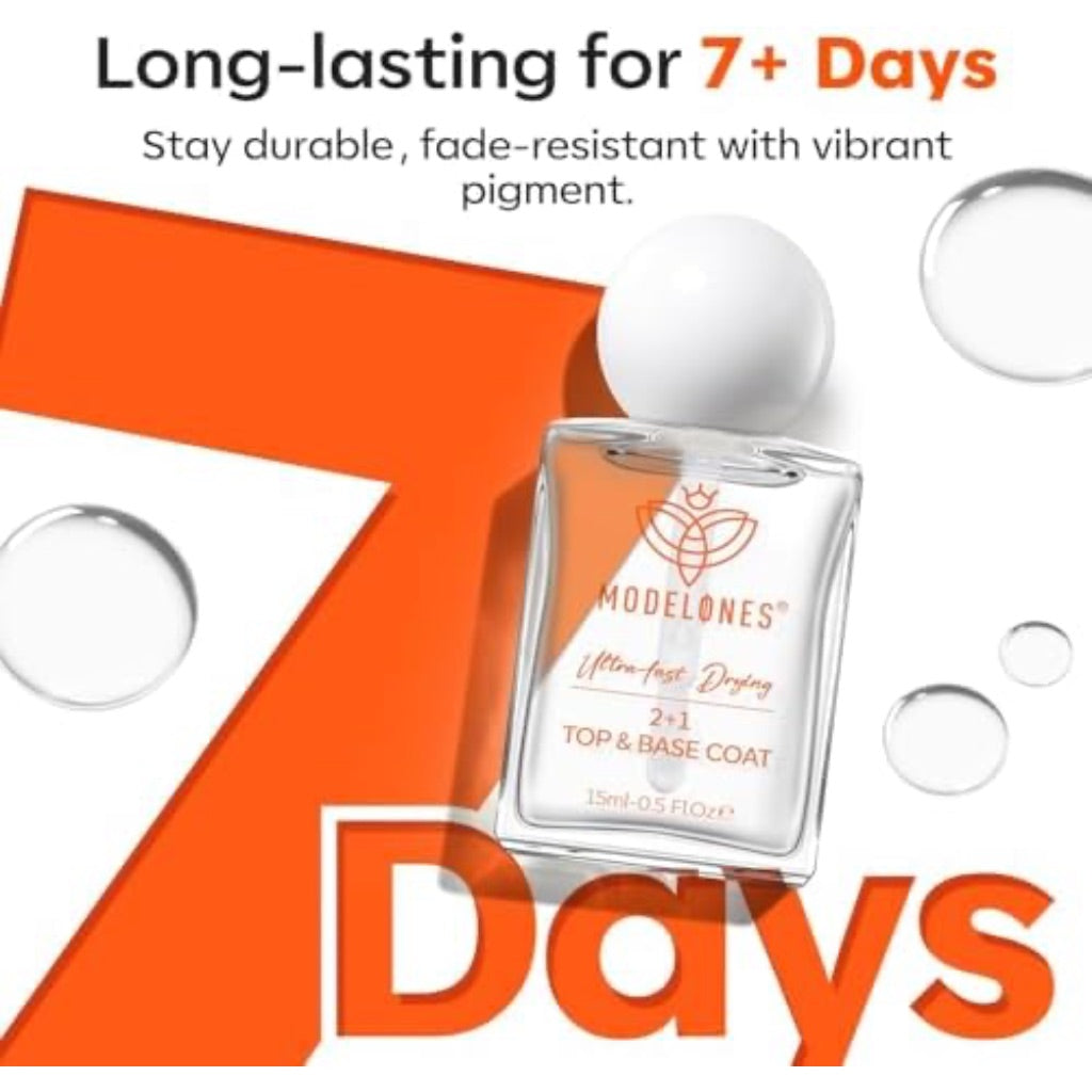 modelones 3-in-One Nail Polish Top Coat and Base Coat, Nail Strengthener, 15 Ml Clear Nail Polish Quick Dry Long Lasting Shine Chip Fade Resistant Nails Protect Care 2025 Gifts for Women