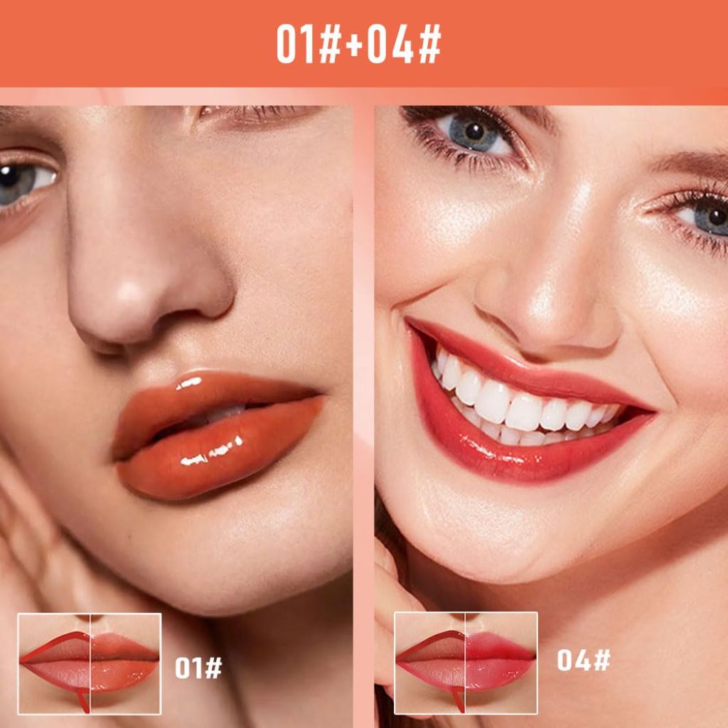 2Pcs Peel Off Lip Gloss Tattoo and Lip Oil 2-in-1, 01#+04#